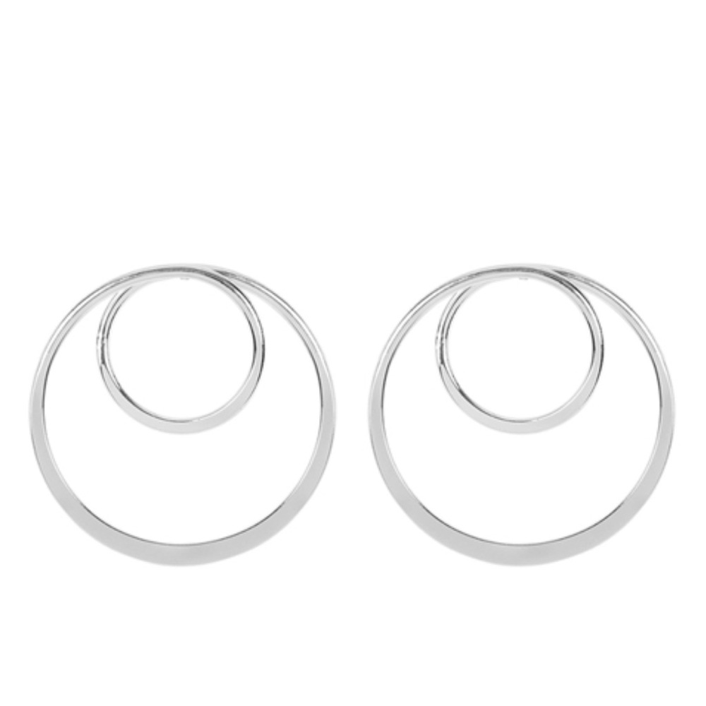 Riah Fashion Double Hoop Earrings Silver